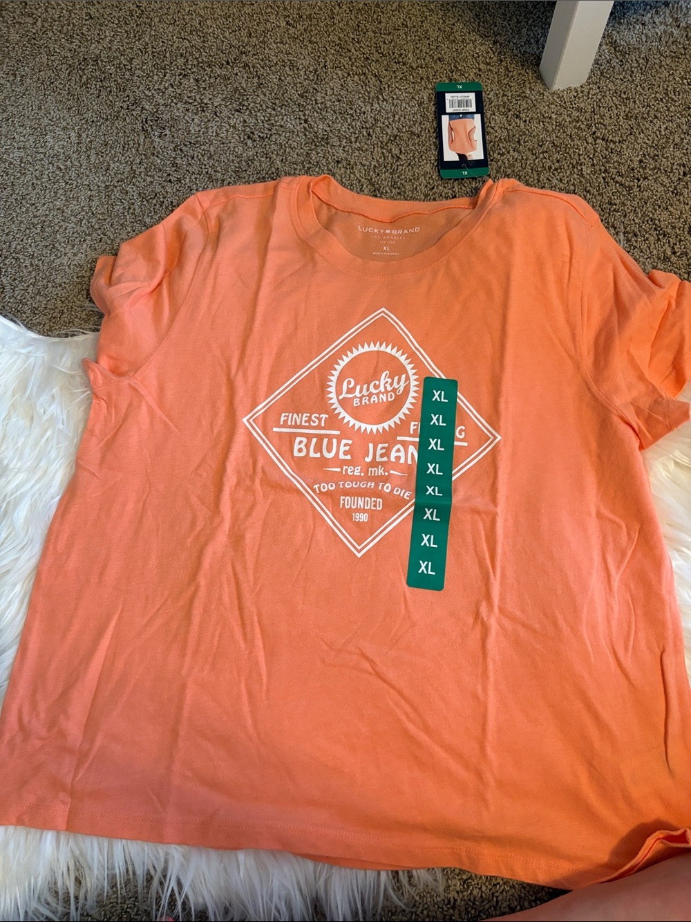 Lucky Brand Coral-Orange Logo Short Sleeve Tee